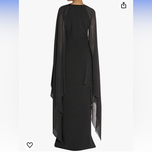NWT DOSE black maxi formal dress with long flare chiffon sleeve(cape) size M. - Picture 2 of 12